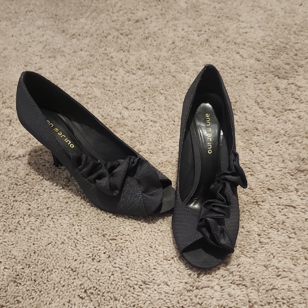 Ann Marino Black Peep-Toe Heels
